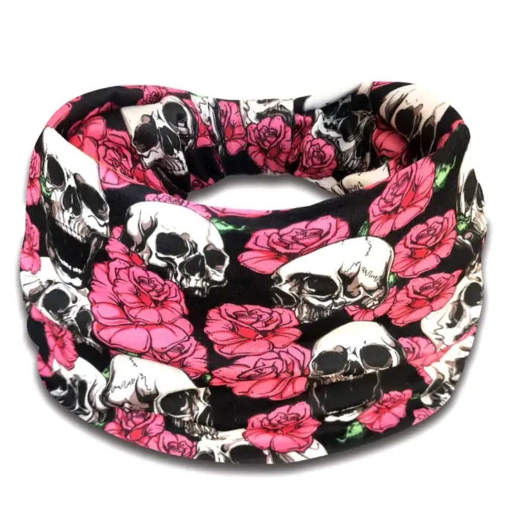 NWT pink Skull and Rose Patterned Headband